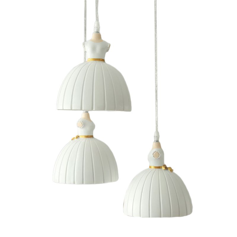 Ballet Skirt Cluster Pendant Light Kids Resin 3-Head Girl's Room Ceiling Suspension Lamp in White