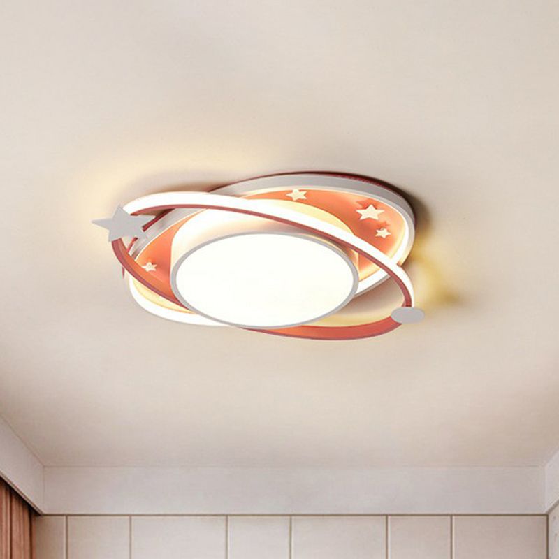 Ellipse Shaped Bedroom Flush Ceiling Light Metallic Kids LED Flush Mount Lighting Fixture with Decorative Star