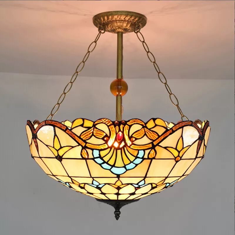 Plafonniers LED pour chambre à coucher, semi-encastré, dôme vers le haut, avec abat-jour en vitrail, style victorien