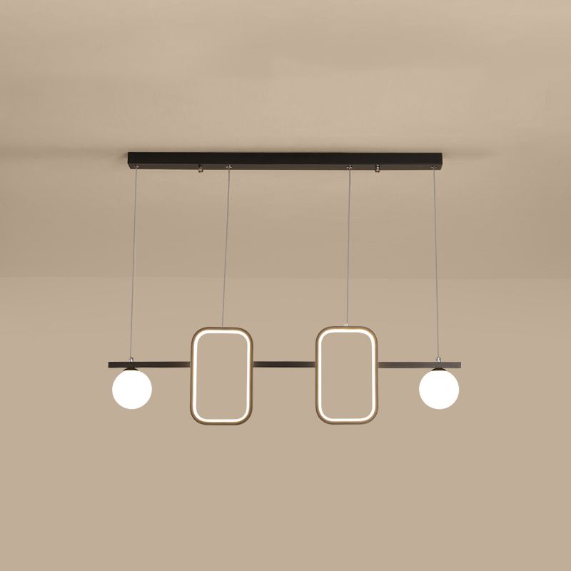 Symmetrical Geometric LED Hanging Light Minimalist Metal Dining Room Island Ceiling Light with Cream Glass Shade