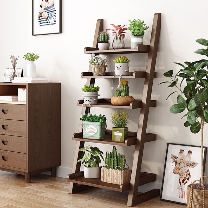 Modern Open Back Ladder Bookshelf Wooden Bookcase for Study Room