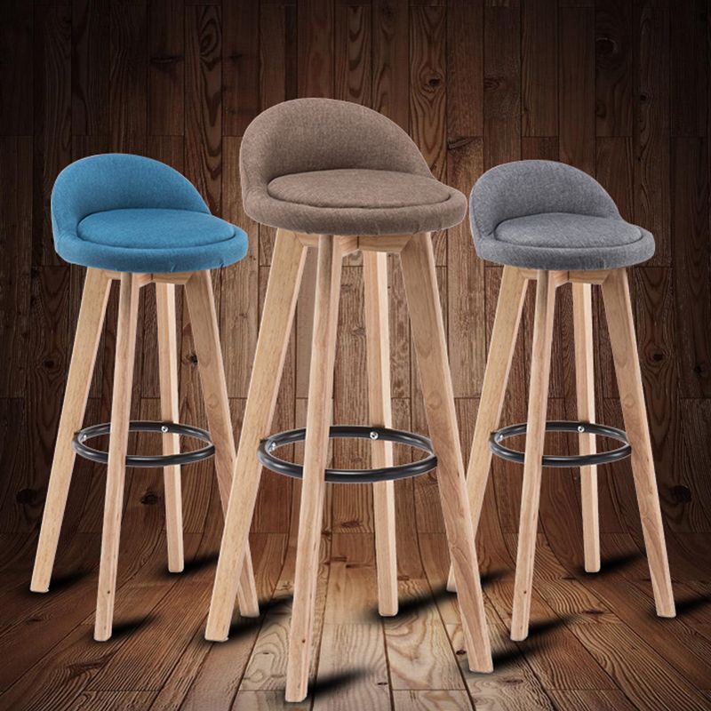 Modern Armless Backrest Counter Stool Wood Bedroom Bar Stool with Cushion and Pedal