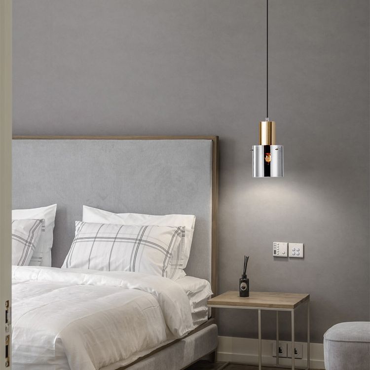 Cylinder Living Room Pendant Lighting Glass Minimalist Ceiling Pendant Light in Rose Gold