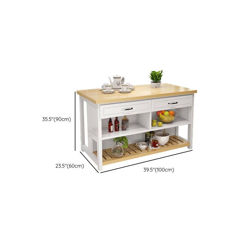 Natural Finish Pine Wood Kitchen Island Table for Dining Room