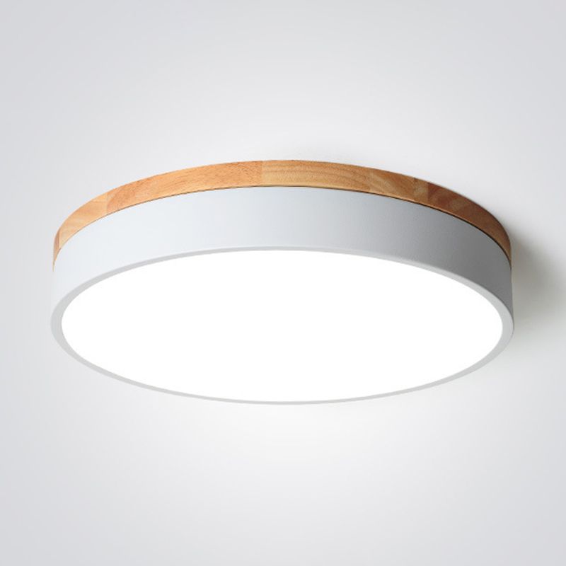 Metalen trommelvormige inbouwlamp Macaron LED-plafondlamp met houten luifel voor slaapkamer