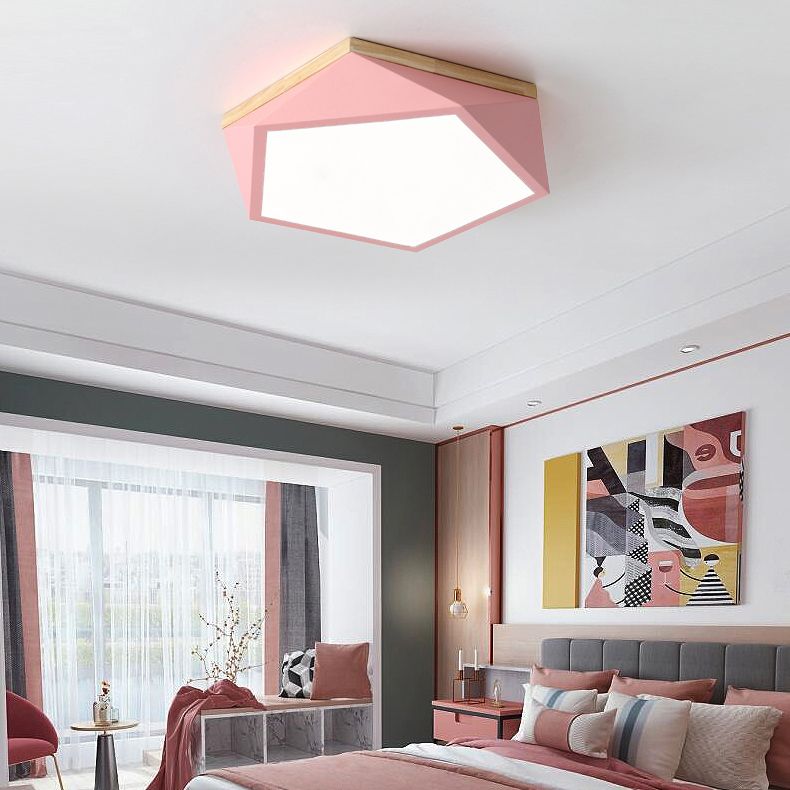 Plafonnier LED Macaron nordique moderne en fer forgé encastré géométrique avec abat-jour en acrylique