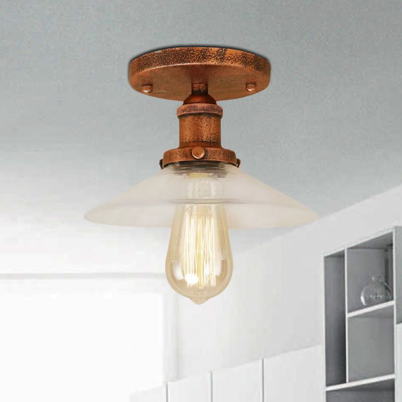 Soucoupe en verre givré, éclairage semi-affleurant, luminaire de cuisine vintage à 1 ampoule, noir/laiton/cuivre
