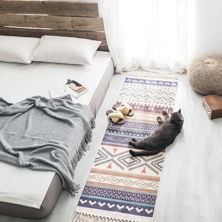 Multi-Color Americana Rug Victorian Cotton Blend Rug Washable Carpet with Fringe for Bedroom