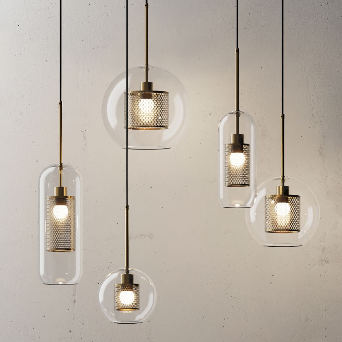 1 lampe suspendue en verre léger métal géométrique suspendu pendant léger en clair