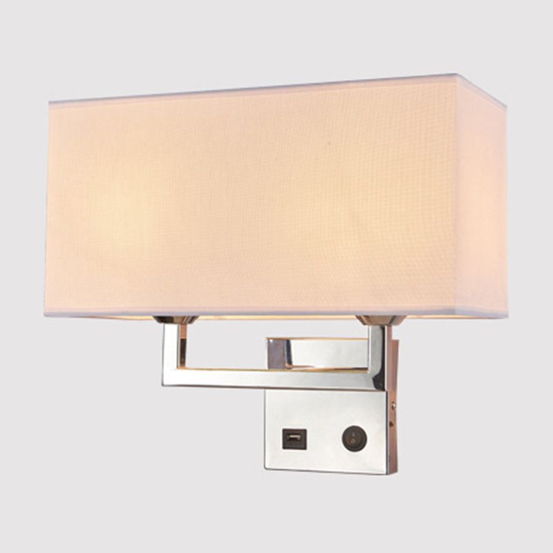 Lámpara de luz de pared de tela cuboidal minimalista 2 luces lámpara montada en la pared beige/blanca para sala de estar
