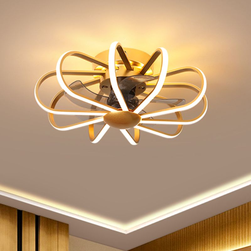 23,5 "W Gold Cage Semi Mount Lighting Minimalist Metall LED Deckenleuterleuchte mit 5 Klingen und Fernbedienung
