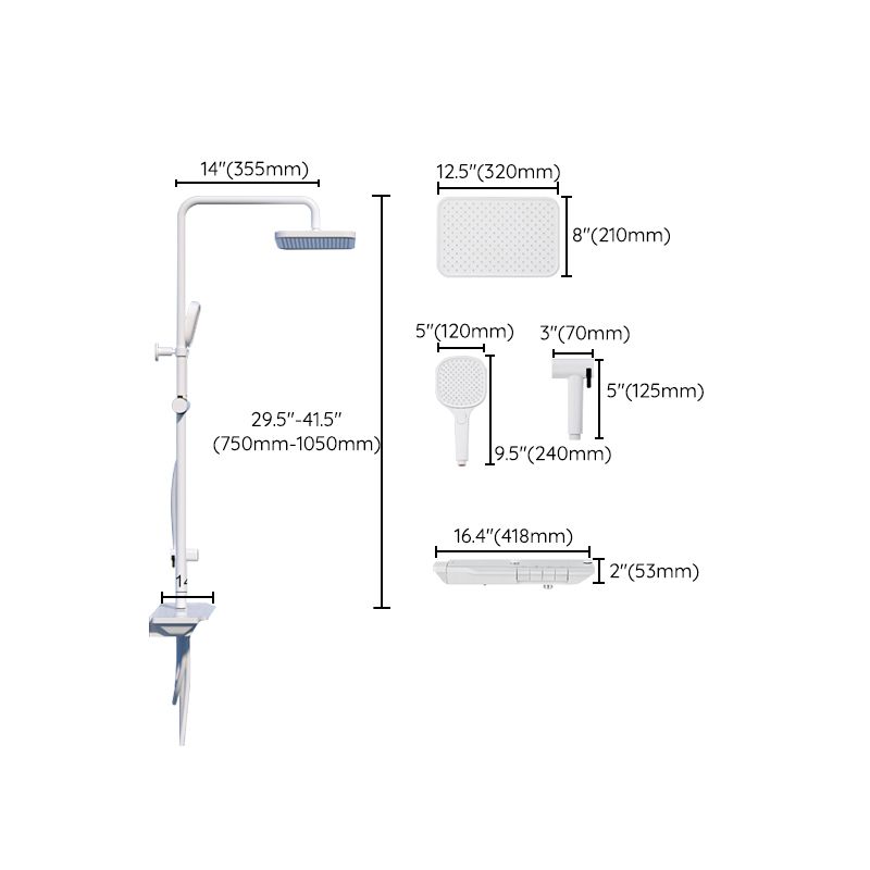 White Wall Mounted Shower Head Combo Contemporary Shower System