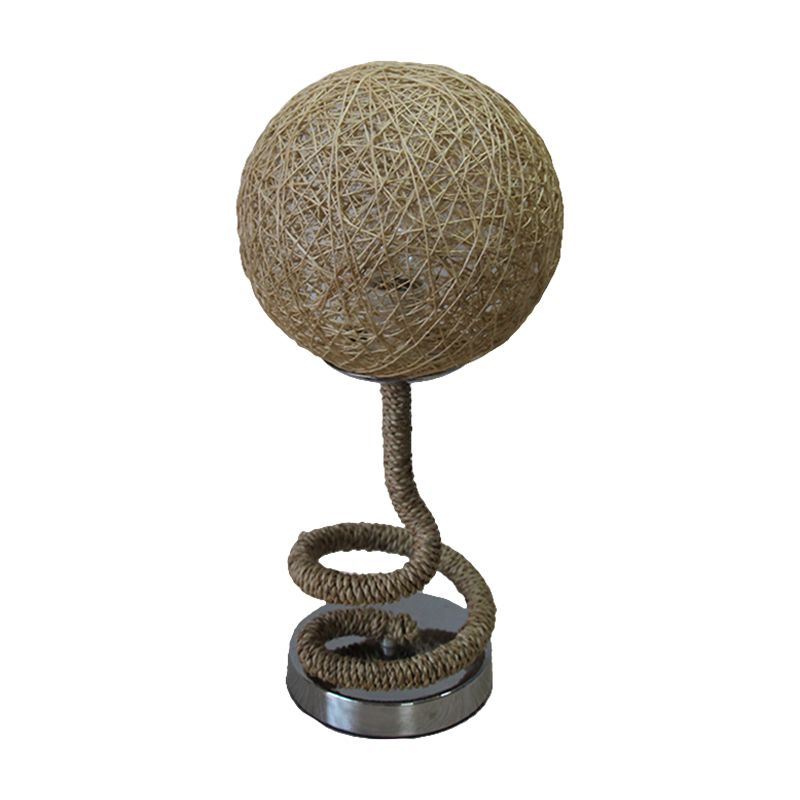 Asian Globe Veilleuse Bambou Rotin 1 Lumière Chambre Corde Lampe de Table de Nuit en Jaune Clair