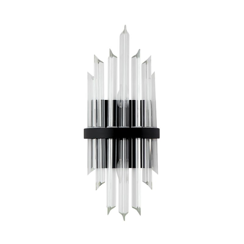 Clear Crystal Sconce Light Contemporary Prism 1/2-Pack Sconce Lamp with Square Backplate in Black