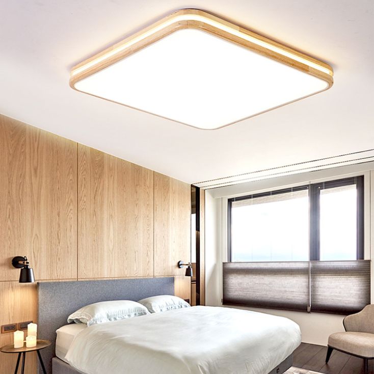 Geometry Shape LED Ceiling Lamp Modern Wood 1 Light Flush Mount for Dining Room Aisle