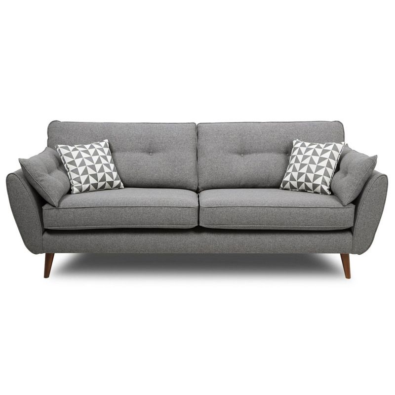 Modern 4 Wood Legs Sofa Tufted Fabric Standard Flared Arm Sofa