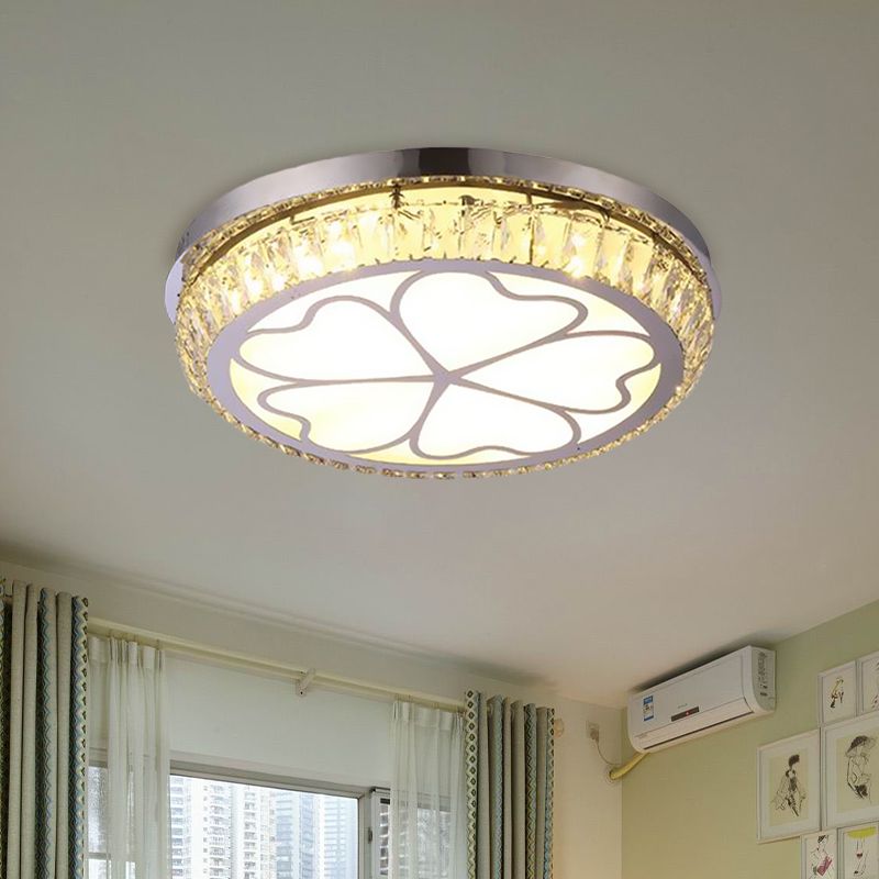 Plafonnier LED d'hôtel moderne encastré en cristal rond avec motif de pétales chromés