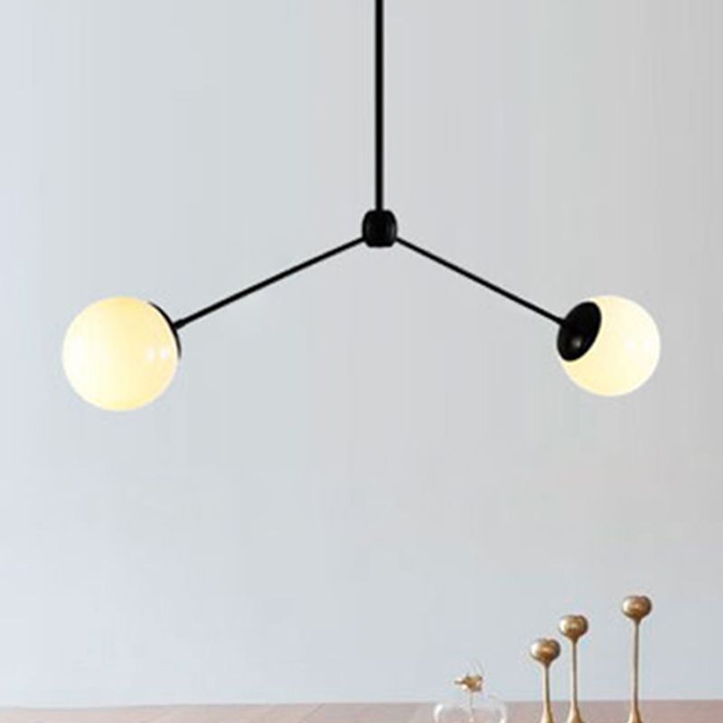 Branch Pendant Ceiling Light Nordic Style White Glass 2 Lights Black Hanging Light, 16"/23.5" W