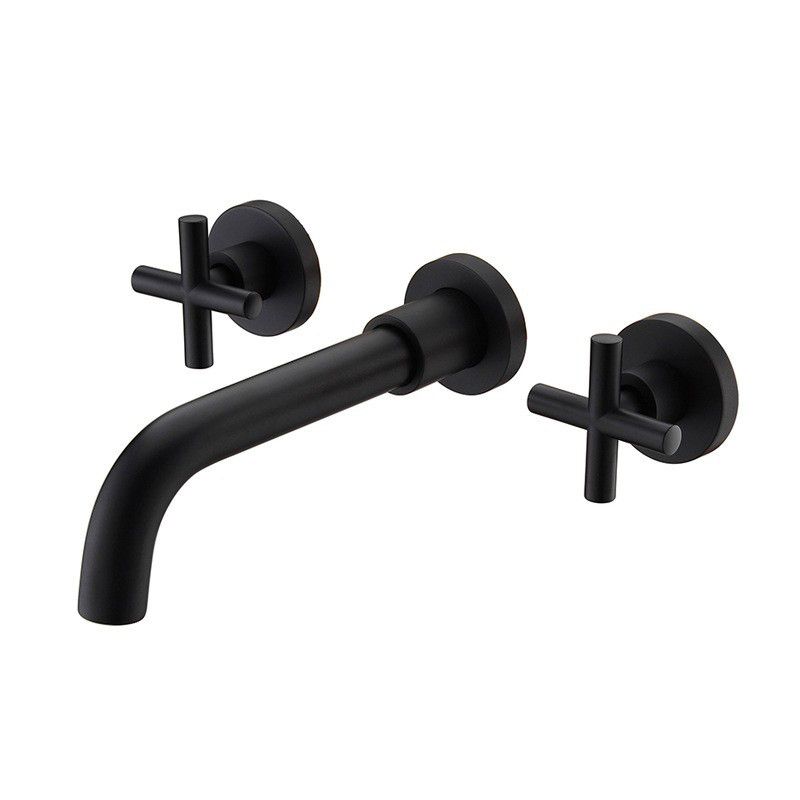 Full Copper Widespread Sink Faucet Double Handle Wall Mounted Bathroom Basin Faucet