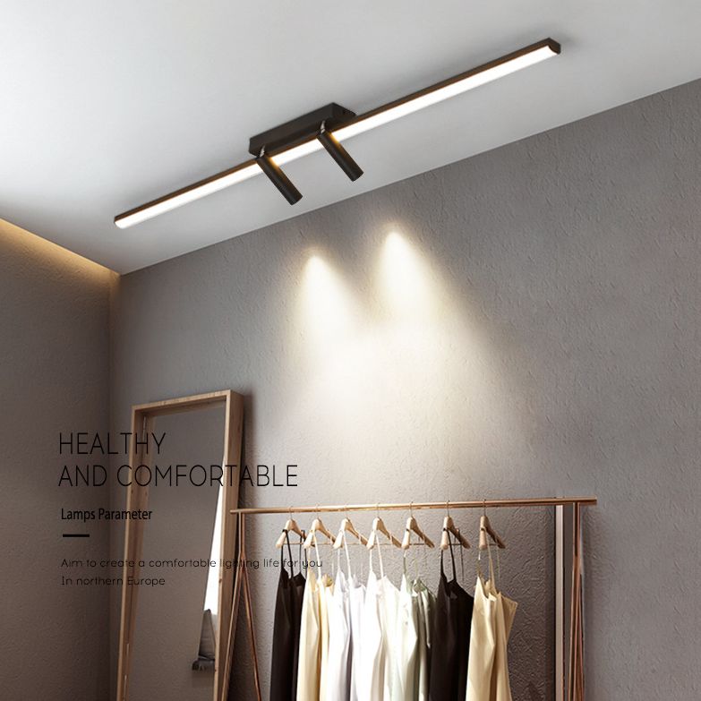 Montaje semiempotrado LED rectangular negro en lámpara de techo interior de acrílico de simplicidad moderna con lámpara de hierro forjado
