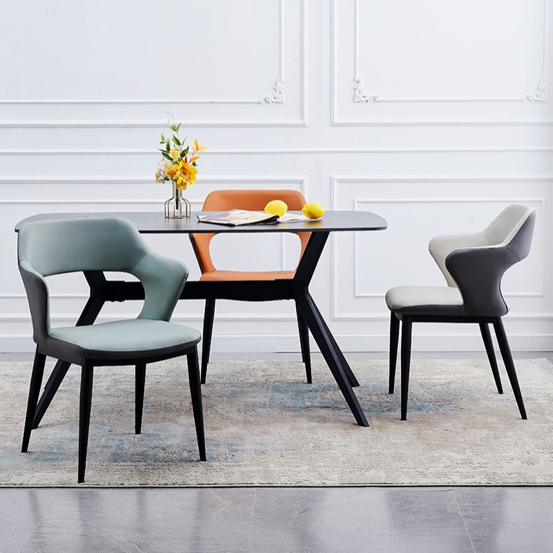 Minimalist Style Leather Dining Chairs Open Back Dining Side Chairs for Home