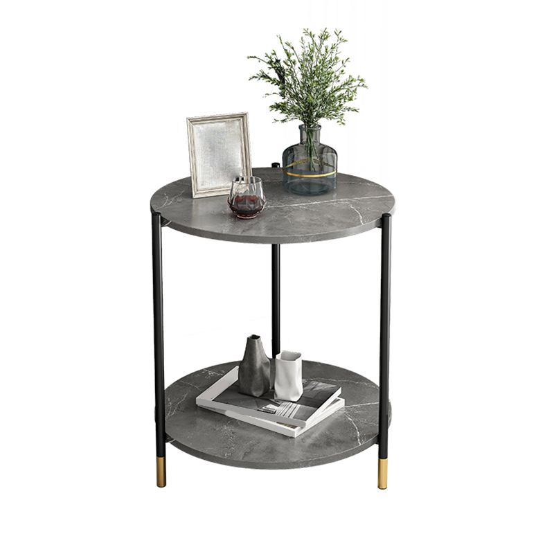 Contemporary Stone Top Side End Table Round Metal Frame Sofa Side Table