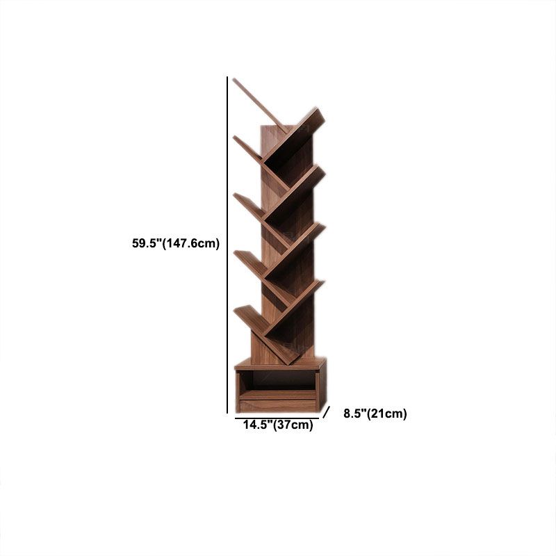 Modern Engineered Wood Bookshelf Walnut Geometric Closed Back Bookcase