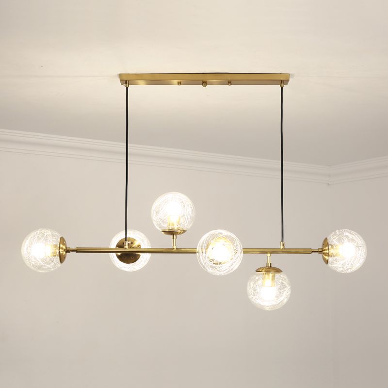 6-Light Sphere Island Lights Contemporary Metal Island Chandelier with Glass Shade