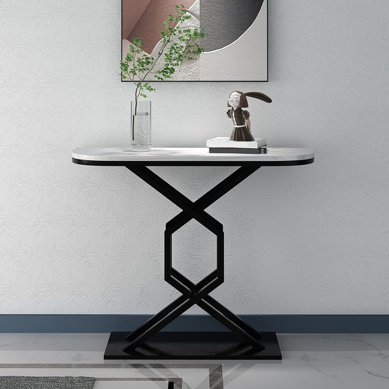 Glam Marble Console Table Half Moon Stain Resistant 12" W Accent Table for Hall