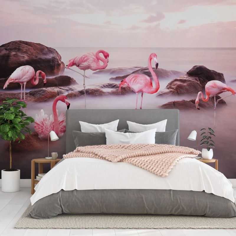 Stain-Resistant Flamingo Wall Art Non-Woven Fabric Minimalist Mural for Gallery