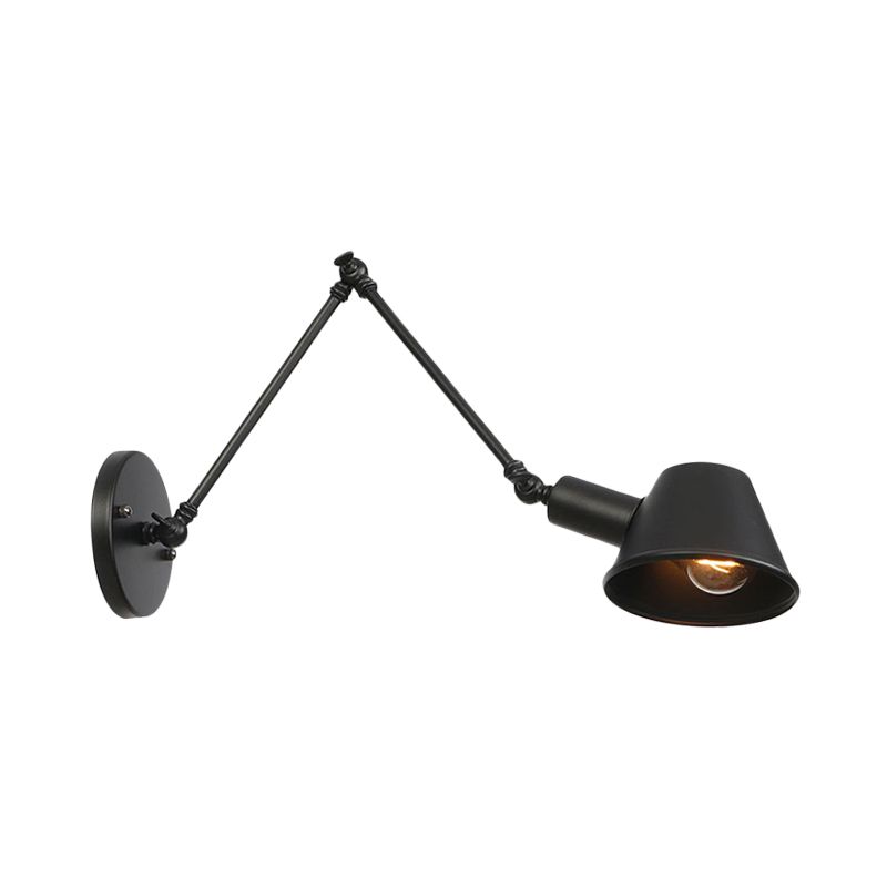 1 Lámpara de pared de pared de bulbo Lámpara de pared de barra industrial con sombra de metal de campana en negro, 6 "+6"/12 "+6" de longitud del brazo oscilante