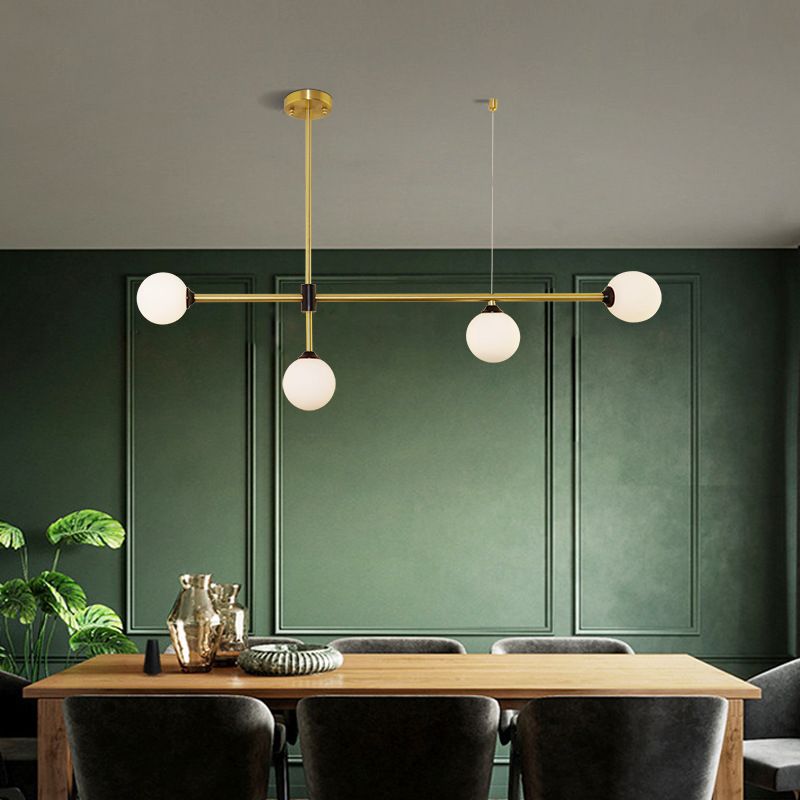 Linear Shape Pendant Lighting Modern Style Metal 3/4 Lights Hanging Lamp in Gold