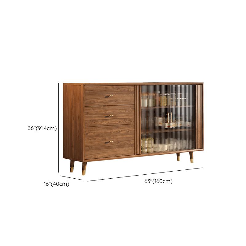 Modern Faux Wood China Cabinet Glass Doors Dining Hutch with Drawers