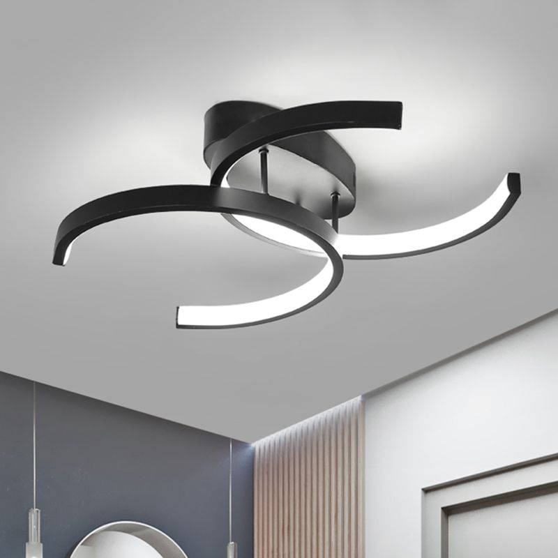 Dual C-Shaped Office Ceiling Fixture Metal Minimalist LED Semi Flush Mount Lighting in Black