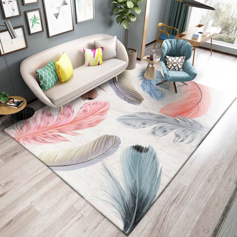 Natural Living Room Rug Multi Colored Geometric Print Indoor Rug Synthetics Non-Slip Backing Washable Area Carpet