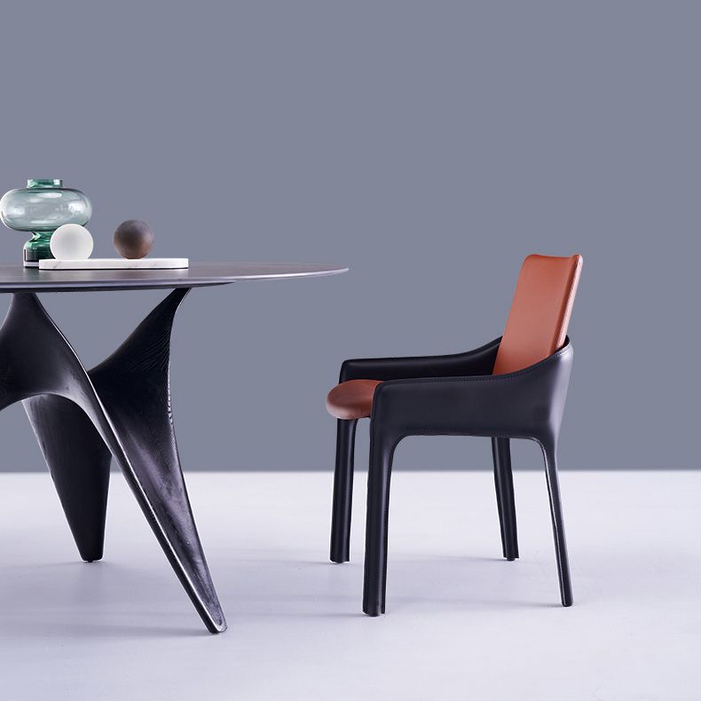 Silla de comedor de metal moderno, silla de comedor con brazo de cuero para uso doméstico