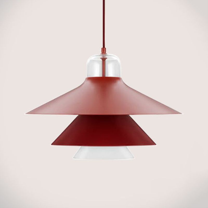 Layered Restaurant Pendant Lamp Metallic Single-Bulb Macaron Hanging Light