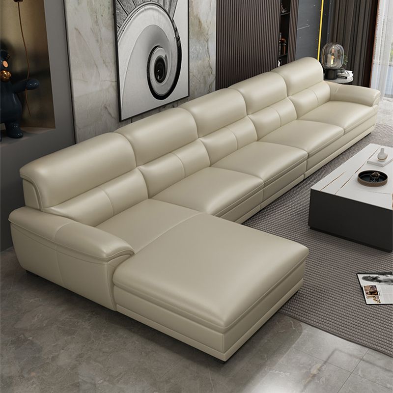 Leather Pillow Top Arm Sectional Sofa 36.22"High Cushion Back Sofa,Beige