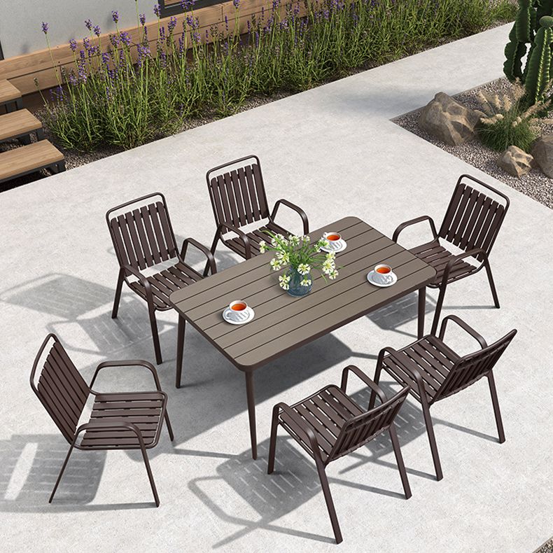 Industrial Dining Chairs in Brown with Steel Base and Plastic Back