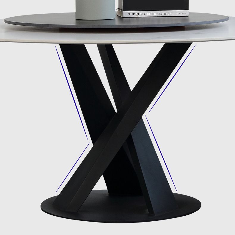 Modern Sintered Stone Dining Room Set with Round Top and Black Base Dining Furniture for Home Use