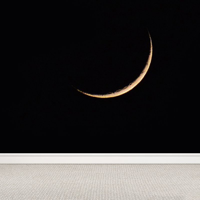 Minimal Thin Crescent Moon Mural Decal for Kids Room Customized Wall Decor in Black