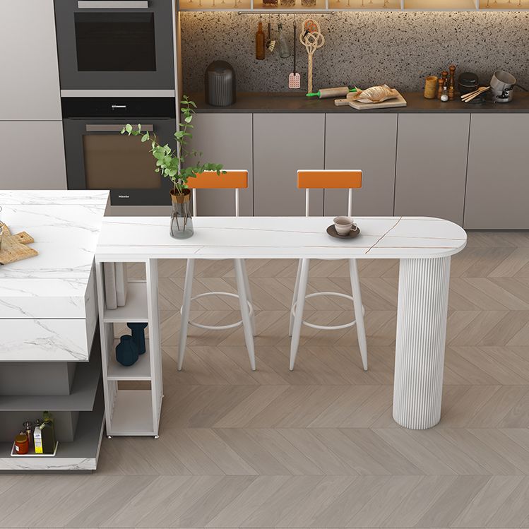 Contemporary Bar Dining Table with Shelves Indoor Bar Height Table Iron Base