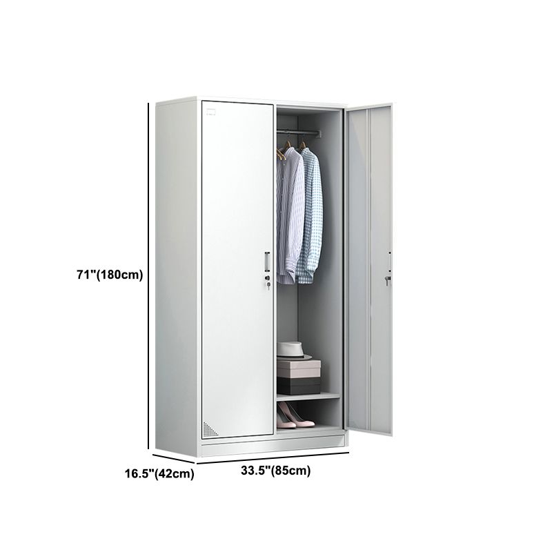 Contemporary Cabinet for Home White Metal Storage Cabinet with Hinged Doors