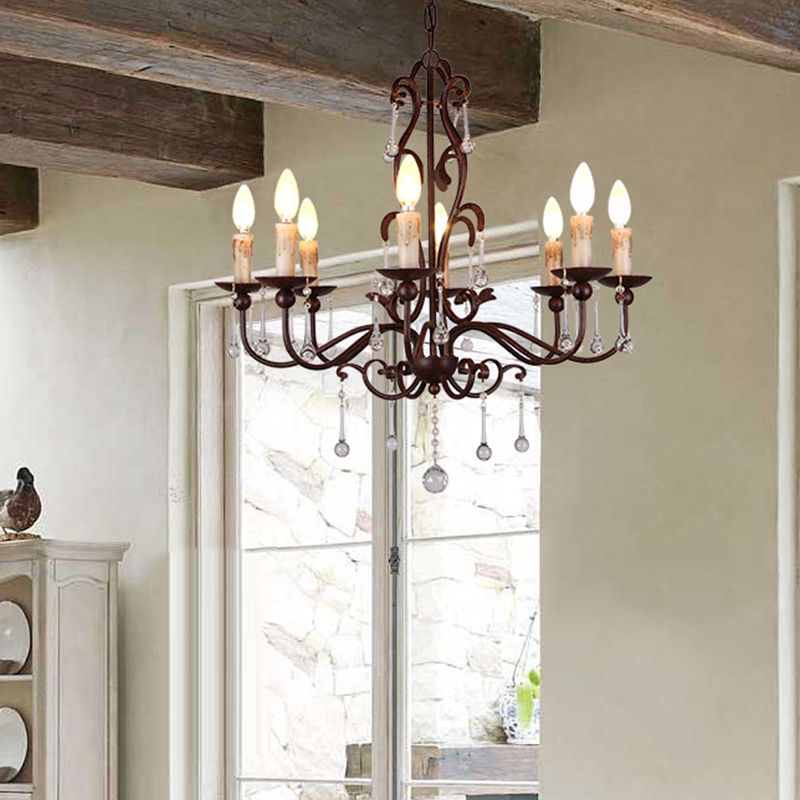 Modernisme Sputnik Plafond Crystal Crystal 6/8 têtes Hanging Lightture en noir pour chambre à coucher