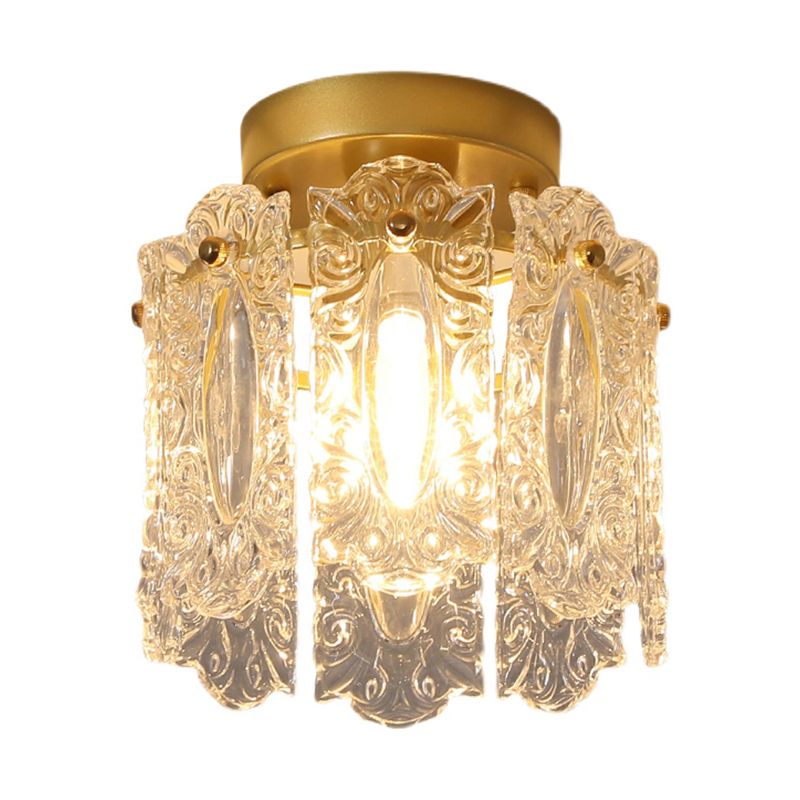 Drum Shape Flush Ceiling Lights Modern Style Glass 1 Light Flush Mount Fixture in Gold