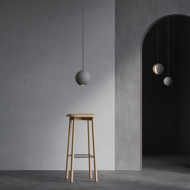 Creative LED Moon Hanging Light Fixtures Sphere Cement Hanging Lights for Indoor Decoration