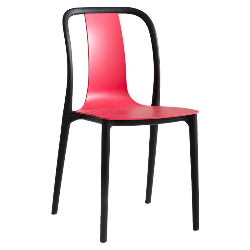 Scandinavian Armless Dining Chairs Plastic Slat Back Side Chairs with Black Legs