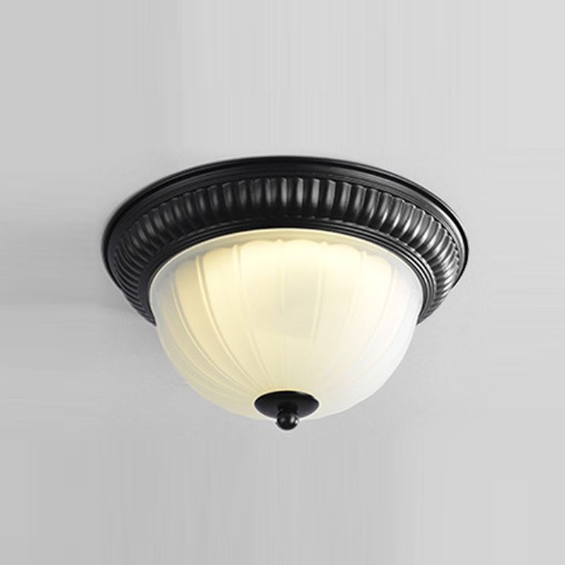 Traditional Bowl Flush Ceiling Light Glass Flush Mount Lighting in Black