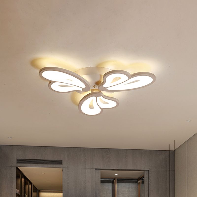 White Butterfly Wing Ceiling Flush Light Contemporary 3/5/12-Head Acrylic Flushmount in Warm/White Light for Hotel
