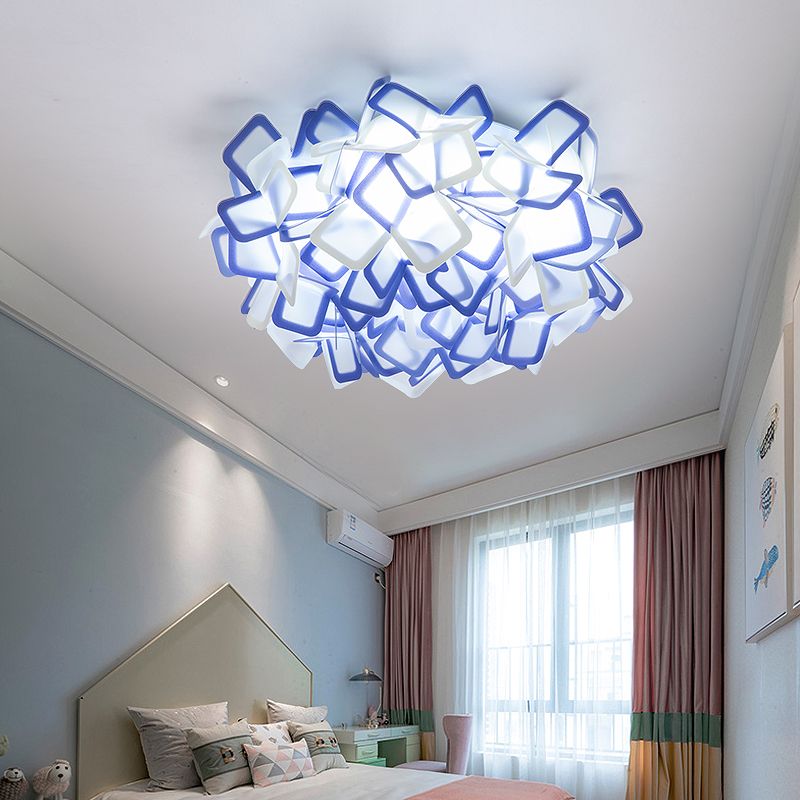 Blossoming Flower Acrylic Flush Mount Contemporary Led White/Black/Blue Flush Ceiling Light Fixture